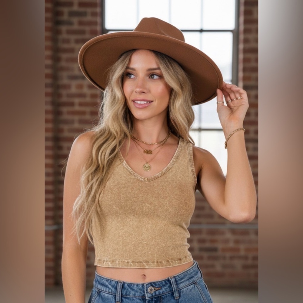 NWT Washed Mocha Patch Back Tank Top Crop Cropped Shirt